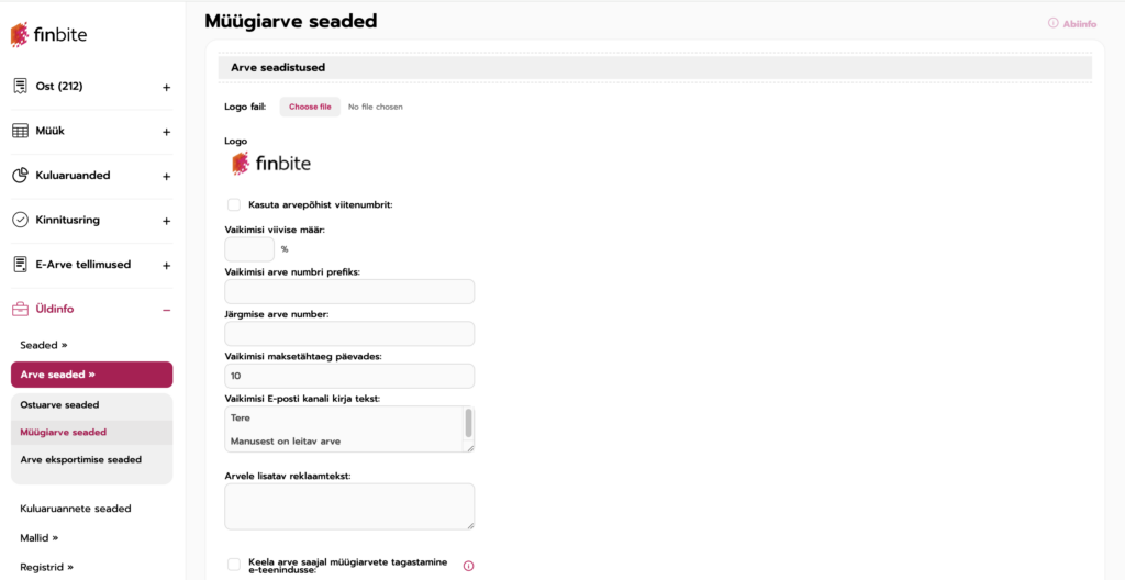 Müügiarve vaikimisi seaded