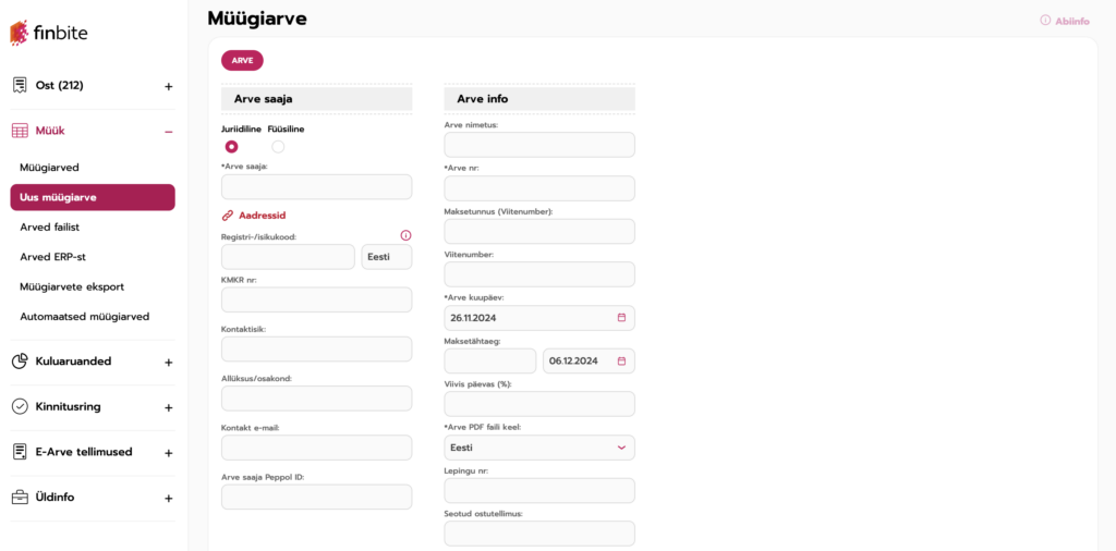 E-arve koostamine / Arve saaja ja info lisamine