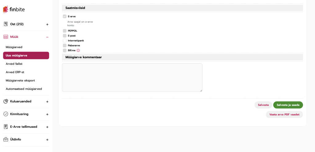 Arve saatmiskanali valik